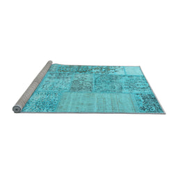 Sideview of Machine Washable Patchwork Light Blue Transitional Rug, wshcon1190lblu