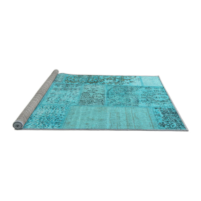 Sideview of Machine Washable Patchwork Light Blue Transitional Rug, wshcon1190lblu