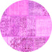 Round Machine Washable Patchwork Pink Transitional Rug, wshcon1190pnk