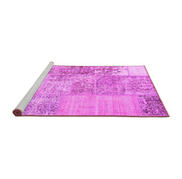 Sideview of Machine Washable Patchwork Pink Transitional Rug, wshcon1190pnk