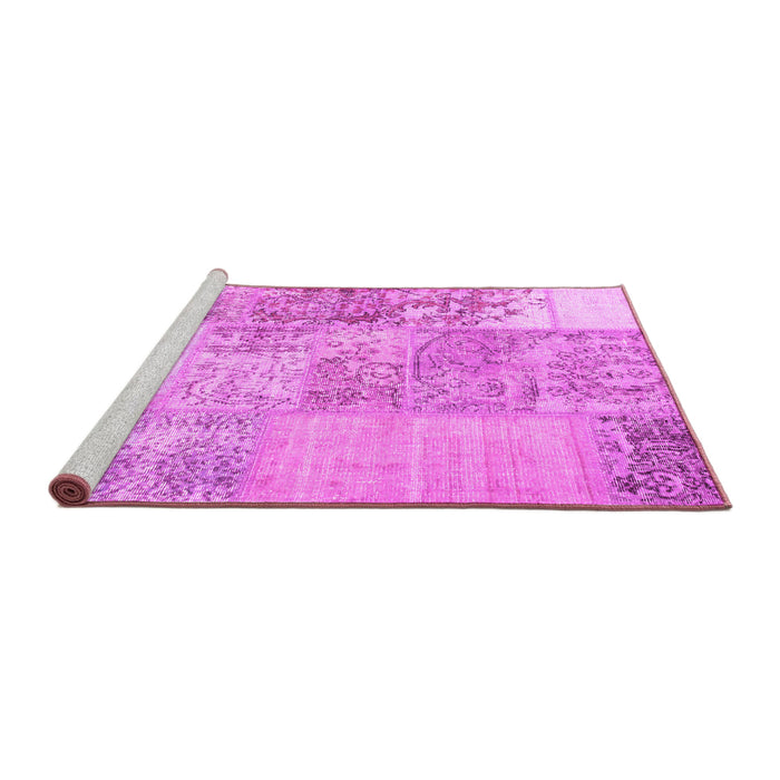 Sideview of Machine Washable Patchwork Pink Transitional Rug, wshcon1190pnk