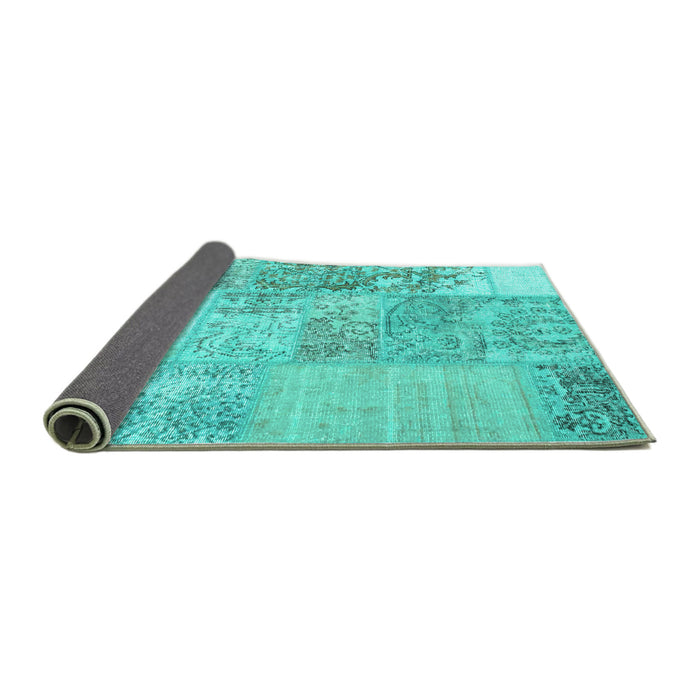 Sideview of Patchwork Turquoise Transitional Rug, con1190turq