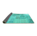 Sideview of Patchwork Turquoise Transitional Rug, con1190turq