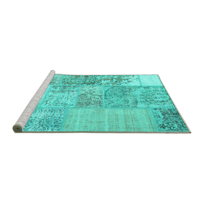 Sideview of Machine Washable Patchwork Turquoise Transitional Area Rugs, wshcon1190turq