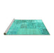 Sideview of Machine Washable Patchwork Turquoise Transitional Area Rugs, wshcon1190turq