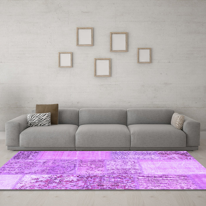 Machine Washable Patchwork Purple Transitional Area Rugs in a Living Room, wshcon1190pur