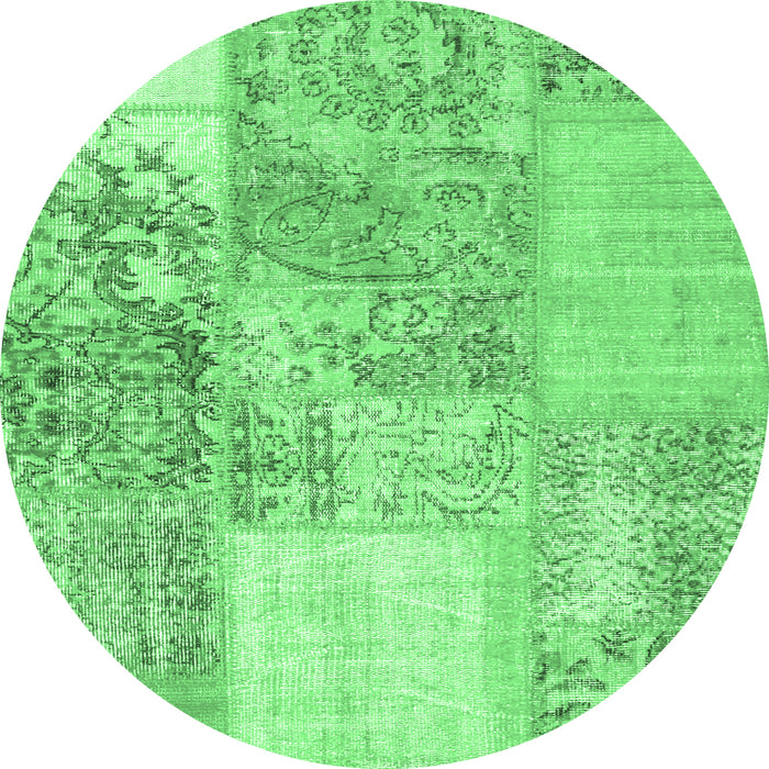 Round Machine Washable Patchwork Emerald Green Transitional Area Rugs, wshcon1190emgrn