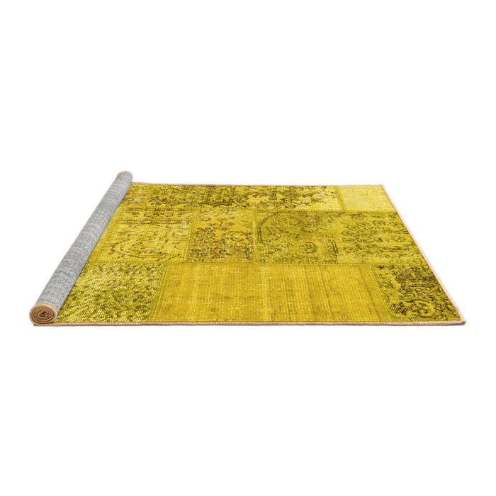Sideview of Machine Washable Patchwork Yellow Transitional Rug, wshcon1190yw