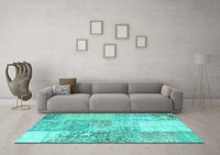 Machine Washable Patchwork Turquoise Transitional Rug, wshcon1190turq