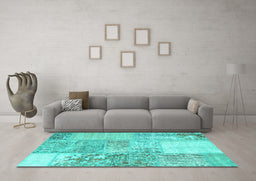 Machine Washable Patchwork Turquoise Transitional Area Rugs in a Living Room,, wshcon1190turq