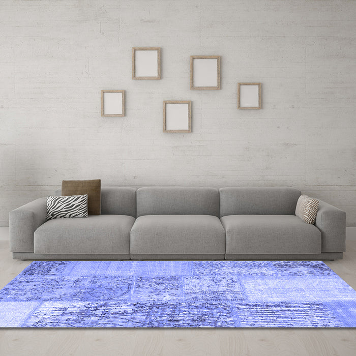 Machine Washable Patchwork Blue Transitional Rug in a Living Room, wshcon1190blu