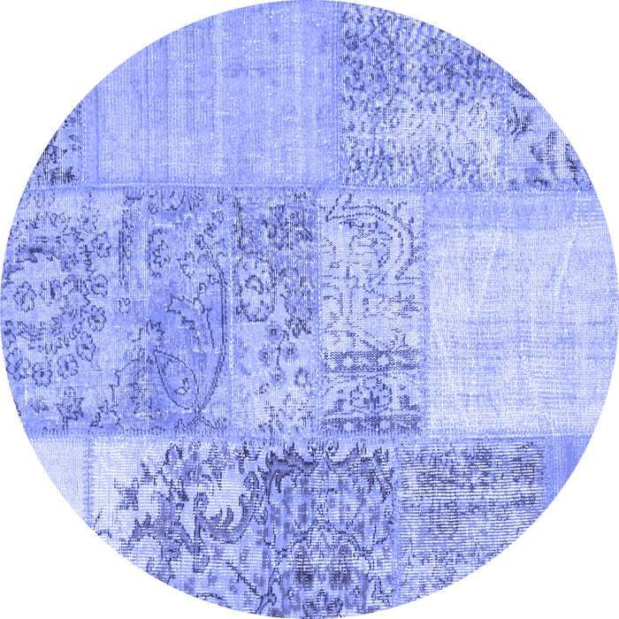 Round Machine Washable Patchwork Blue Transitional Rug, wshcon1190blu