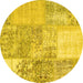 Round Machine Washable Patchwork Yellow Transitional Rug, wshcon1190yw