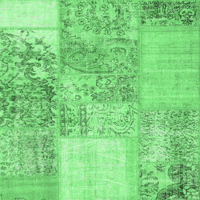 Square Machine Washable Patchwork Emerald Green Transitional Area Rugs, wshcon1190emgrn