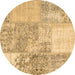 Round Patchwork Brown Transitional Rug, con1190brn