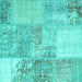 Square Machine Washable Patchwork Turquoise Transitional Area Rugs, wshcon1190turq