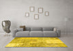 Machine Washable Patchwork Yellow Transitional Rug in a Living Room, wshcon1190yw