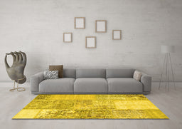 Machine Washable Patchwork Yellow Transitional Rug in a Living Room, wshcon1190yw