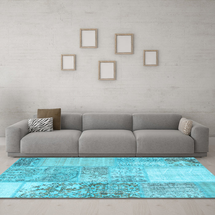 Machine Washable Patchwork Light Blue Transitional Rug in a Living Room, wshcon1190lblu