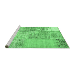 Sideview of Machine Washable Patchwork Emerald Green Transitional Area Rugs, wshcon1190emgrn