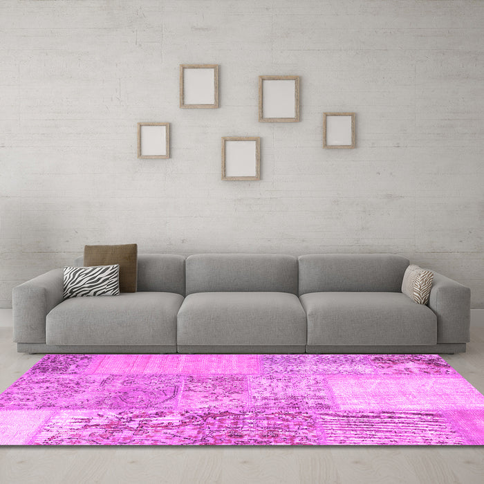 Machine Washable Patchwork Pink Transitional Rug in a Living Room, wshcon1190pnk