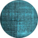 Round Machine Washable Abstract Light Blue Contemporary Rug, wshcon1191lblu