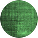 Round Machine Washable Abstract Emerald Green Contemporary Area Rugs, wshcon1191emgrn