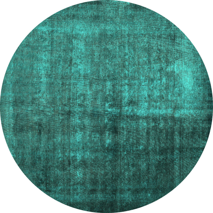 Round Machine Washable Abstract Turquoise Contemporary Area Rugs, wshcon1191turq