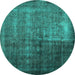 Round Machine Washable Abstract Turquoise Contemporary Area Rugs, wshcon1191turq