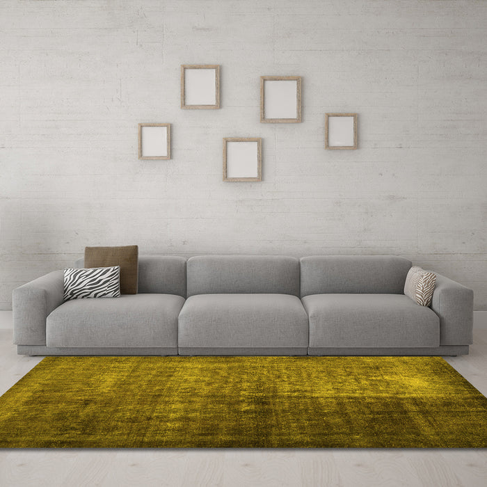 Machine Washable Abstract Yellow Contemporary Rug in a Living Room, wshcon1191yw