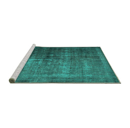 Sideview of Machine Washable Abstract Turquoise Contemporary Area Rugs, wshcon1191turq