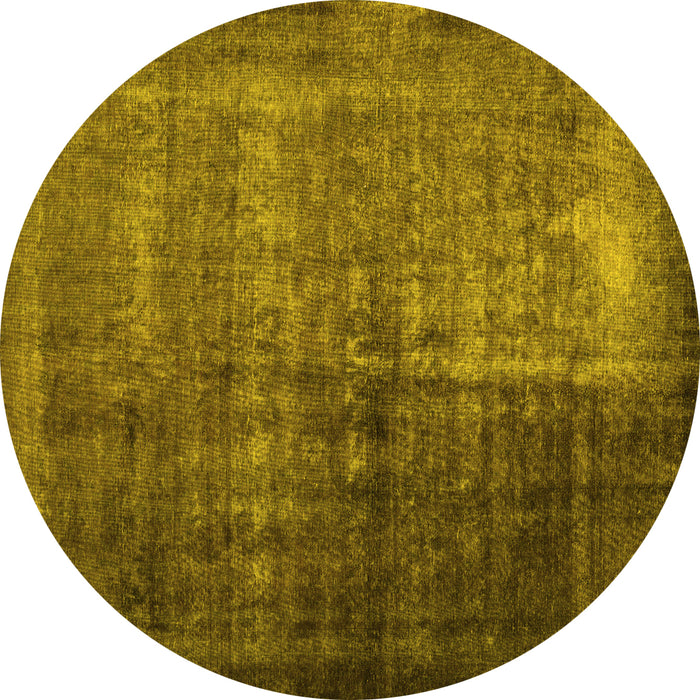 Round Abstract Yellow Contemporary Rug, con1191yw