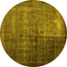 Round Abstract Yellow Contemporary Rug, con1191yw