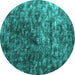 Round Abstract Turquoise Contemporary Rug, con1192turq