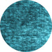 Round Abstract Light Blue Contemporary Rug, con1192lblu