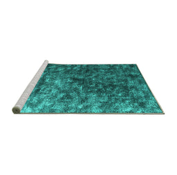 Sideview of Machine Washable Abstract Turquoise Contemporary Area Rugs, wshcon1192turq
