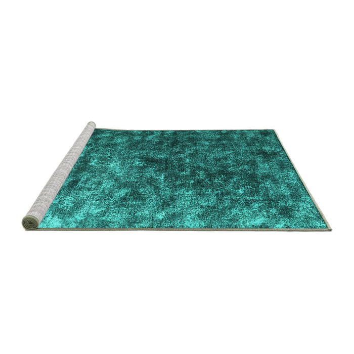Sideview of Machine Washable Abstract Turquoise Contemporary Area Rugs, wshcon1192turq
