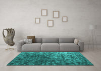 Machine Washable Abstract Turquoise Contemporary Rug, wshcon1192turq