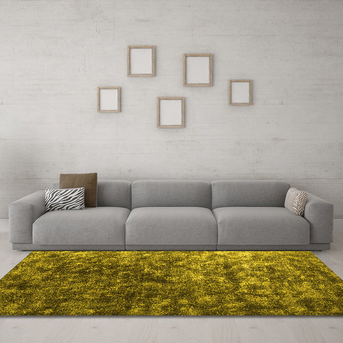 Machine Washable Abstract Yellow Contemporary Rug in a Living Room, wshcon1192yw