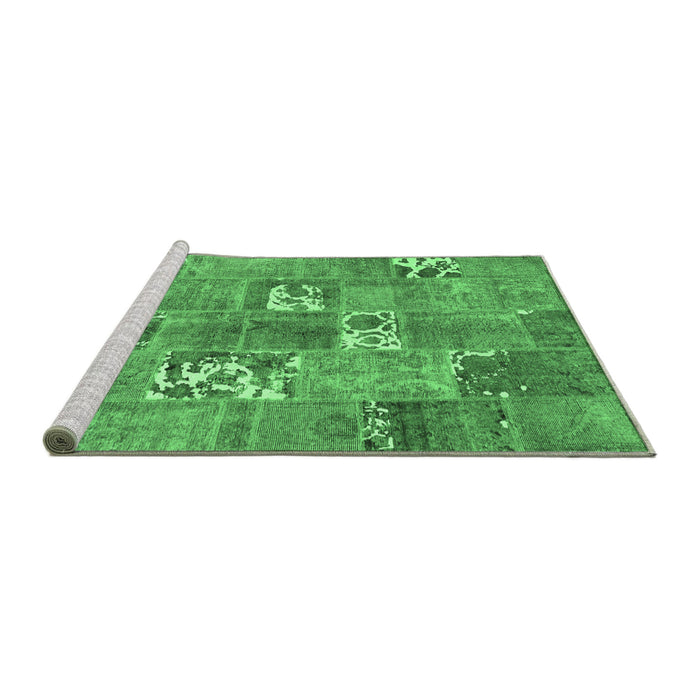 Sideview of Machine Washable Patchwork Emerald Green Transitional Area Rugs, wshcon1193emgrn