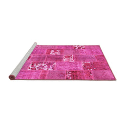 Sideview of Machine Washable Patchwork Pink Transitional Rug, wshcon1193pnk
