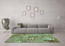 Machine Washable Patchwork Turquoise Transitional Area Rugs in a Living Room,, wshcon1193turq