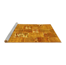Sideview of Machine Washable Patchwork Yellow Transitional Rug, wshcon1193yw
