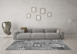 Machine Washable Patchwork Gray Transitional Rug in a Living Room,, wshcon1193gry