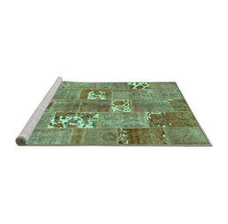 Sideview of Machine Washable Patchwork Turquoise Transitional Area Rugs, wshcon1193turq