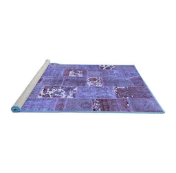 Sideview of Machine Washable Patchwork Blue Transitional Rug, wshcon1193blu