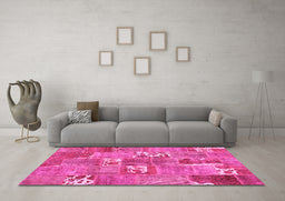 Machine Washable Patchwork Pink Transitional Rug in a Living Room, wshcon1193pnk