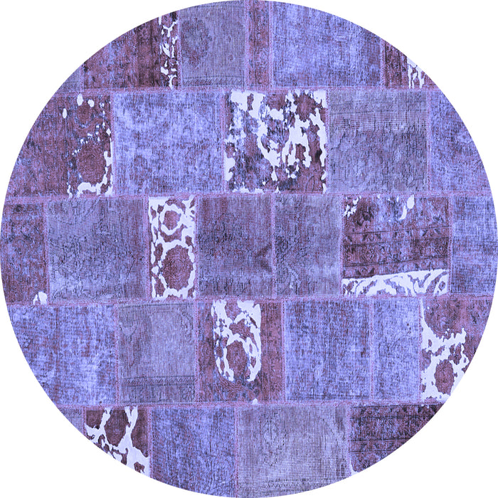 Round Patchwork Blue Transitional Rug, con1193blu