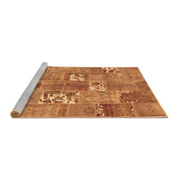 Sideview of Machine Washable Patchwork Brown Transitional Rug, wshcon1193brn