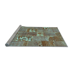 Sideview of Machine Washable Patchwork Light Blue Transitional Rug, wshcon1193lblu